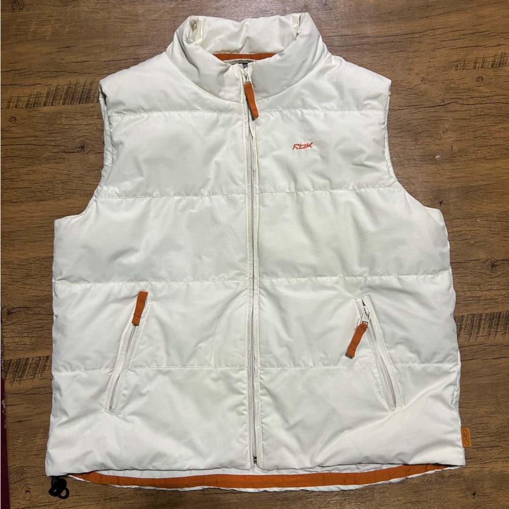Reebok Cream Puffer Vest with Orange trim size L